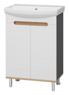 Напольная тумба под раковину Misty Сканди 60см белый/дуб крафт золотой/антрацит